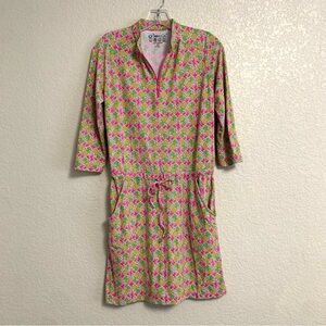 Ibkul Dress Women XS Pineapple Print 1/4 Zip Mock Neck Performance Resort Preppy